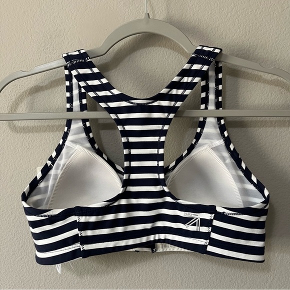 New Balance by J. Crew Navy Blue Striped Zip Front Sports Bra Racerback Small - Picture 3 of 11